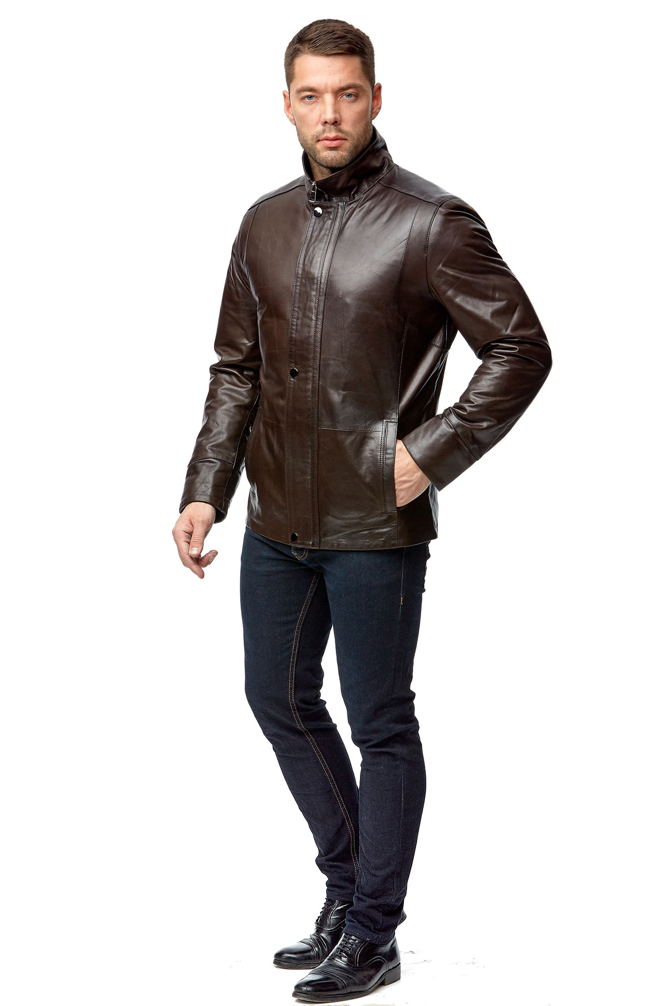 Мужская кожаная куртка из натуральной кожи с воротником 8009592-3